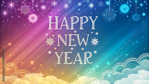 Colorful New Year Greeting Card with Stars and Lace Patterns for a festive season celebration, capturing the beauty of the night sky.