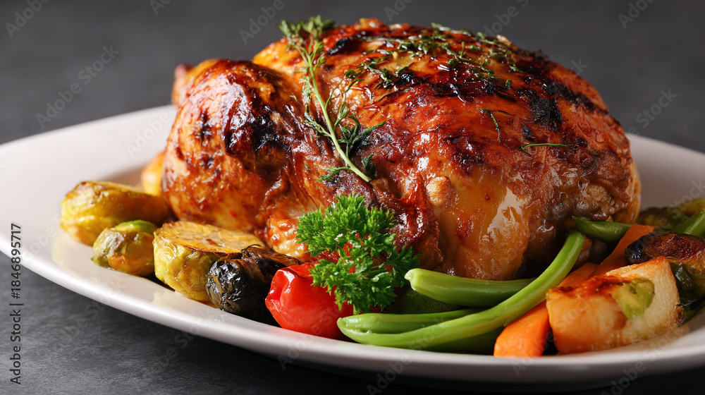 Fototapeta premium Roasted chicken with vegetables