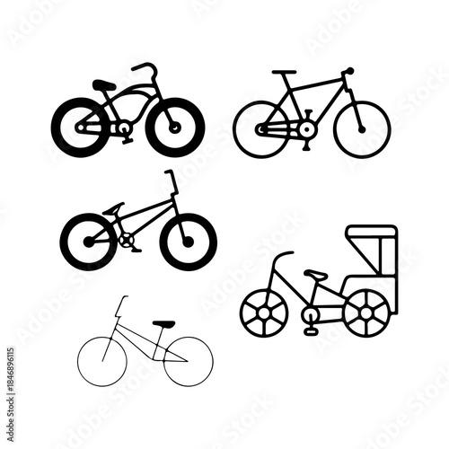 Collection of bicycle icons and silhouettes set