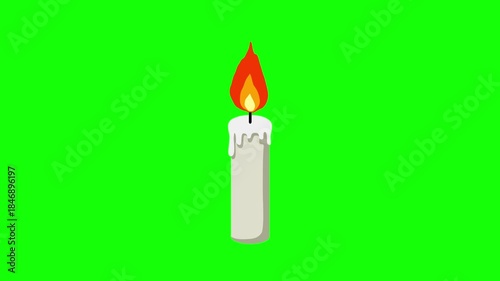 揺らめくろうそくの炎のアニメーション。緑の背景。