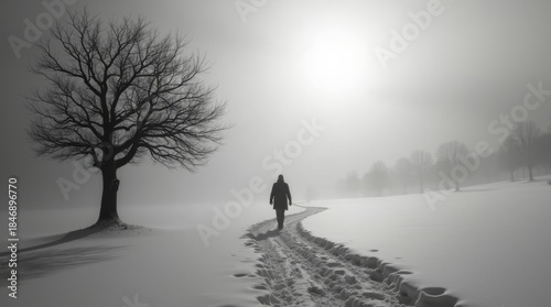 Wallpaper Mural Lone figure walking in snowy landscape Torontodigital.ca
