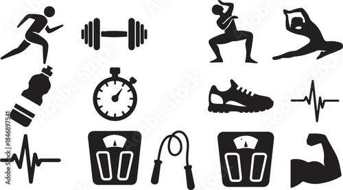Fitness and workout equipment icon set