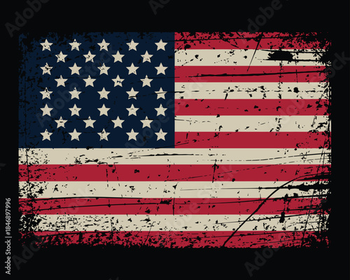 Distressed American Flag with a Vintage and Grungy Texture, Symbolizing Patriotism and National Pride
