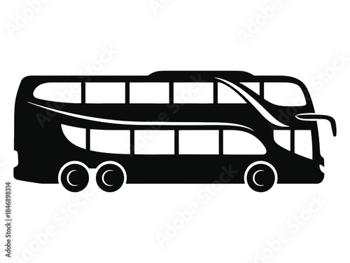 Simple black and white illustration of a double decker bus profile