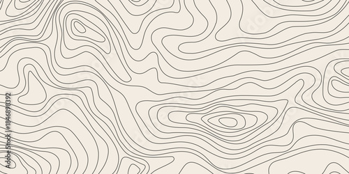 Topographic contour, line map with curvy wave isolines. Ocean or sea depth topographic landscape surface, pattern. Concept of conditional geography scheme, terrain path. Editable vector stroke