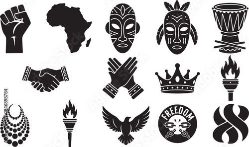 Black history and culture icon vector set