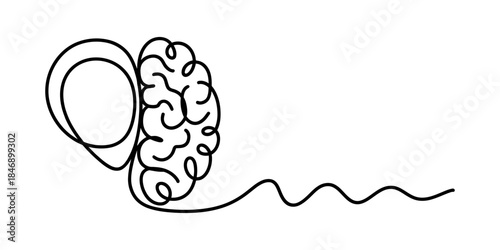 Continuous line drawing showing connection between ear and brain on white background Vector, illustration