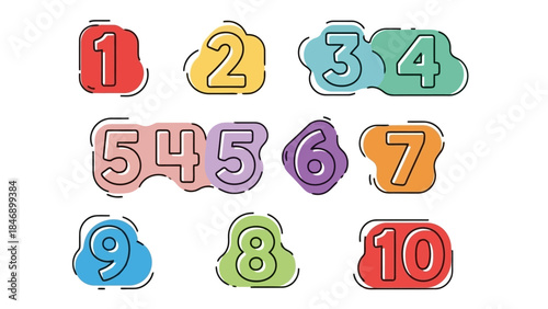 Colorful Vector Illustration of Numbers 1 to 10 on a White Background