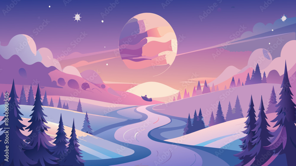 Naklejka premium Serene winter night landscape