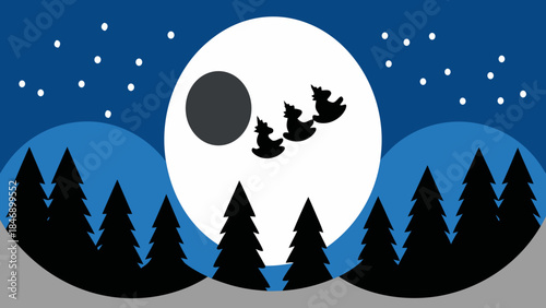 Santa's sleigh under the moonlit night