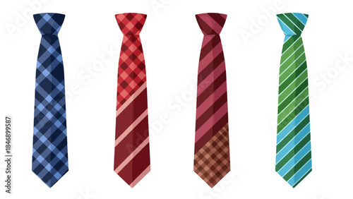 Collection of Four Distinct Neckties Displaying Various Patterns for Menswear