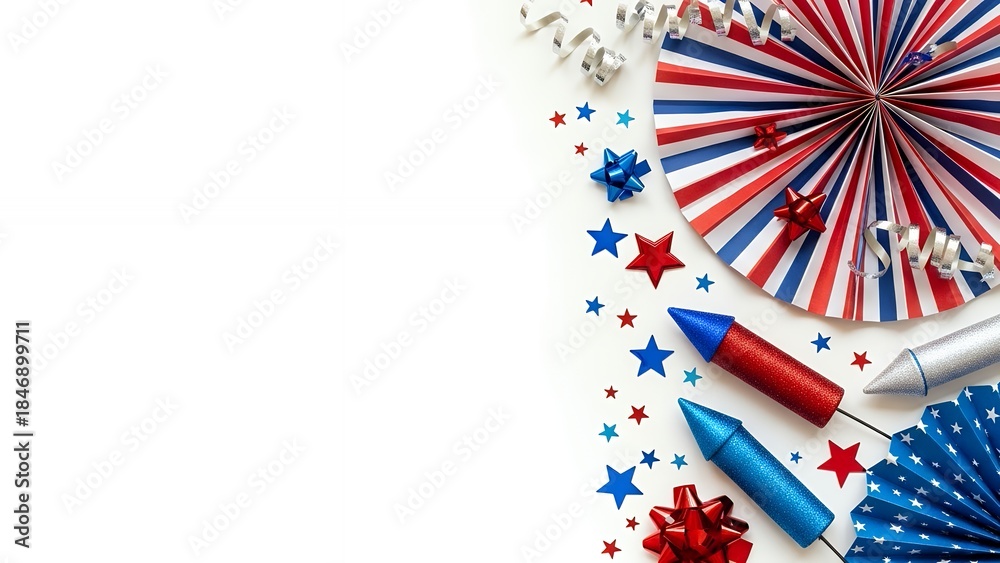 Fototapeta premium Flat lay showing red, white, and blue decorative items for celebration