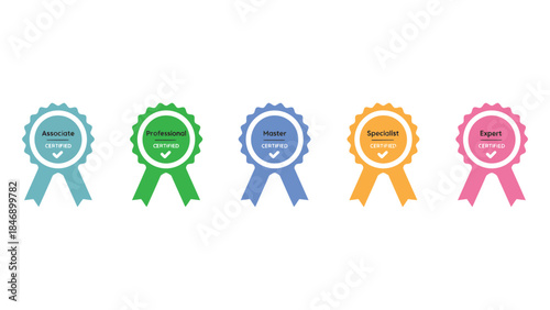 Certification badges for various professional levels