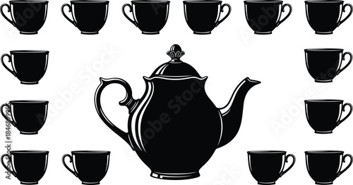 set of black and white cups