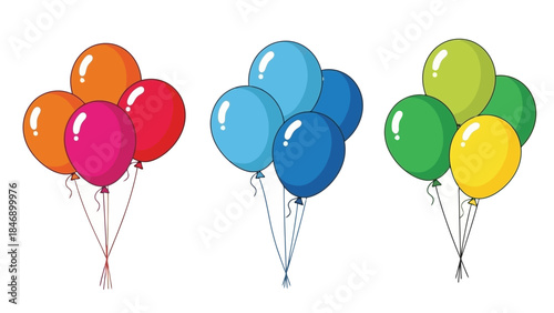 Vibrant Clusters of Party Balloons Against a Clean White Background for Celebrations and Joy