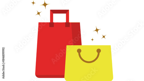 Vibrant shopping bags with sparkling stars