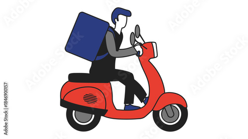 Delivery man riding red scooter with blue package