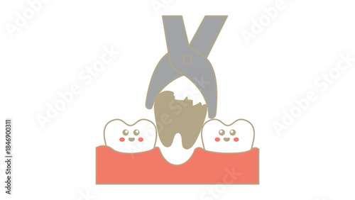 Cartoon teeth with one being pulled by pliers