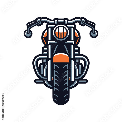Front view of a black and orange motorcycle with detailed