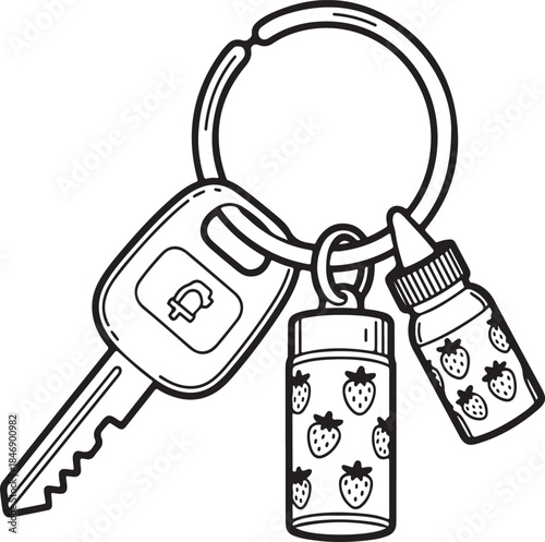 Car key with strawberry eliquid bottles