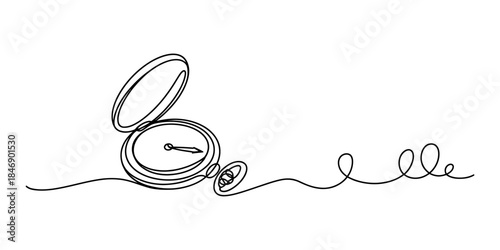 A continuous line art drawing of an open pocket watch symbolizing time and timelessness Vector, illustration