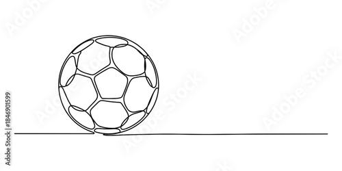 Minimalist continuous line drawing of a classic soccer ball on a horizontal line Vector, illustration