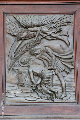 Basilica of Saint Paul Outside the Walls, Rome, Italy. Relief depicting Saint PaulÕs beheading