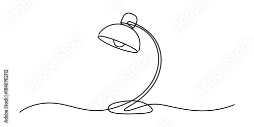 A continuous single line drawing capturing the minimalist form of a modern desk lamp Vector, illustration