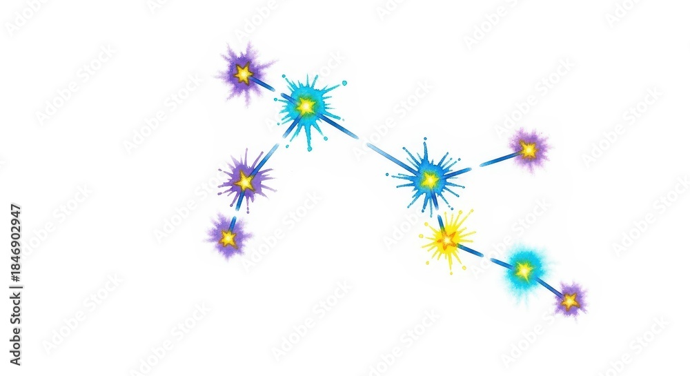 Obraz premium Celestial pattern depicts colorful star groupings connected by faint glowing lines