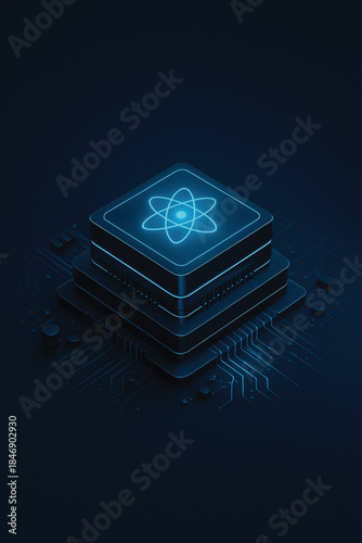 Isometric Quantum Computer Architecture with Neon Highlights and Futuristic Design