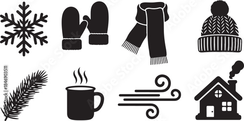 Winter icons set for cold weather season