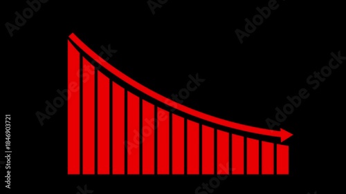 Animated down graph animation on transparent background. business down graph with arrow , losses failure due to economic crisis concept