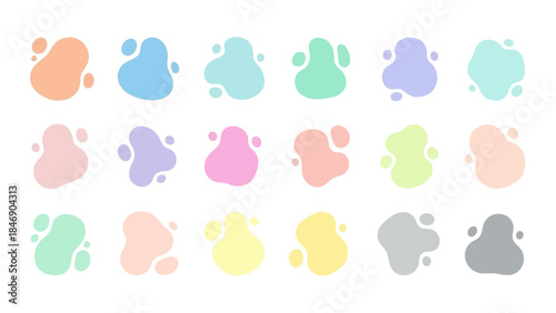 Abstract Collection of Pastel Organic Blob Shapes and Forms on White Background
