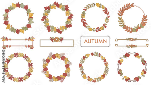 Autumnal Foliage Collection: Wreaths, Frames, and Borders with Fall Leaf Designs