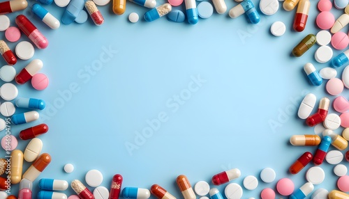 “Pills Frame on Blue Background”