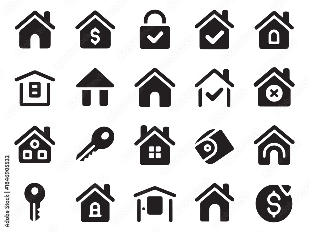 Obraz premium Diverse glyph style icons of houses properties and real estate concepts