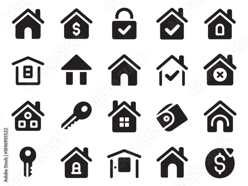 Diverse glyph style icons of houses properties and real estate concepts
