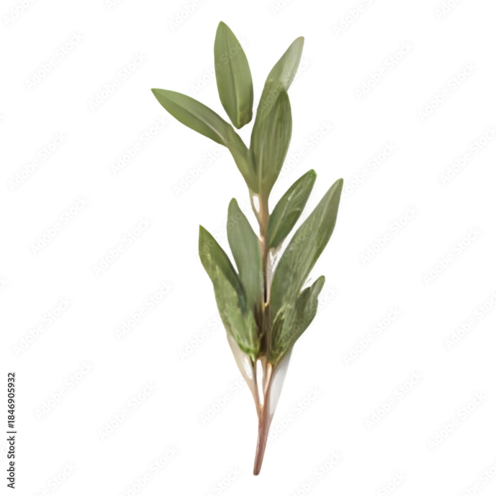 Fototapeta premium A close-up of a green plant stem with leaves isolated on a white background