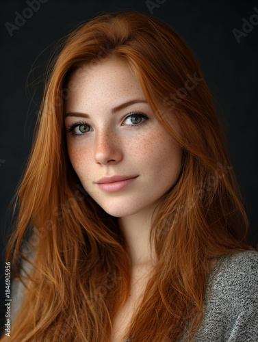 Young woman with red hair and freckles portrait
