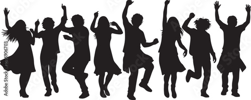 Group of diverse people dancing silhouettes