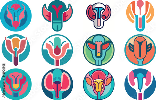 Human Anatomy Icon Set Featuring Heart, Liver, Kidney, Lungs, Intestine, Digestive System, Muscular System, Nervous System and Internal Organs – Flat Medical Vector Illustration for Healthcare, Educat