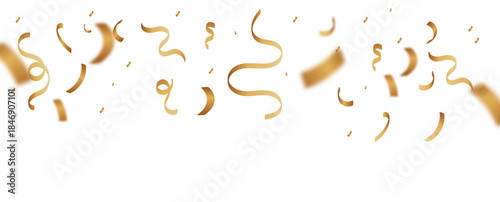 Gold falling confetti, anniversary celebration banner