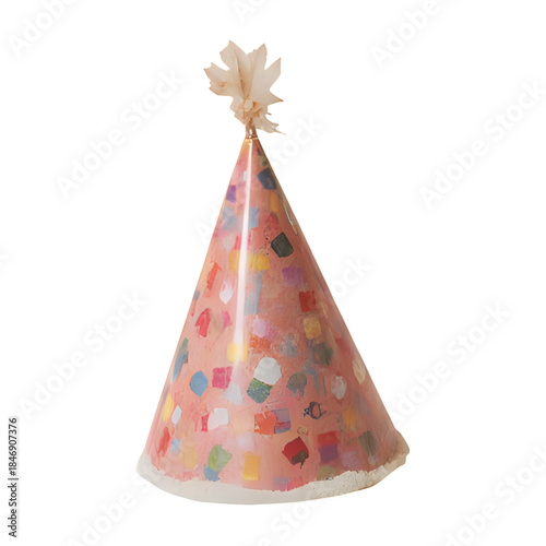 Festive pink party hat adorned with gold polka dots and a pom-pom, perfect for celebrations and birthdays
