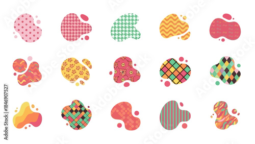 Abstract patterned blob shapes collection on a white background, modern design elements