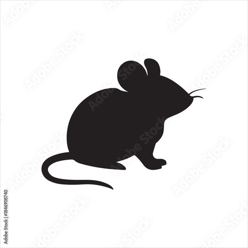 Black mouse silhouette on white background creating a vector illustration for pet shops and animal related graphic designs ideal for logo design