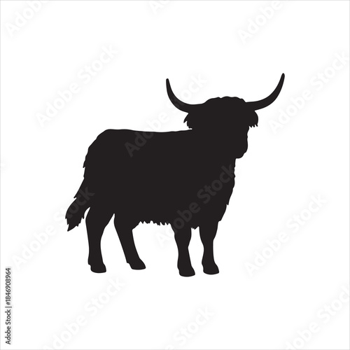 Majestic Highland Cattle Silhouette Standing Proudly on White Background Farm Animal Illustration Decorative Design Element Agriculture Livestock