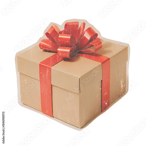 Festive gift box with red ribbon and bow, perfect for celebrations and special occasions, wrapped and ready to be opened