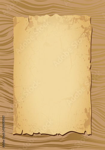 Vintage Parchment Paper on Wooden Texture Background