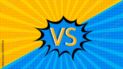 VS Versus Split Background – Yellow vs Blue Comic Pop Art Battle Burst Graphic Vector Illustration