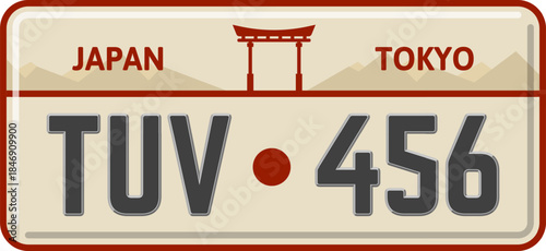 Japan Tokyo car license plate illustration symbolizing travel